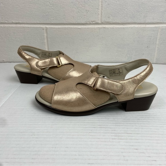 NEW SAS Suntimer Leather Heeled Sandal-Narrow Size 8N in‎ Lusso (Gold) Comfort - Picture 9 of 16